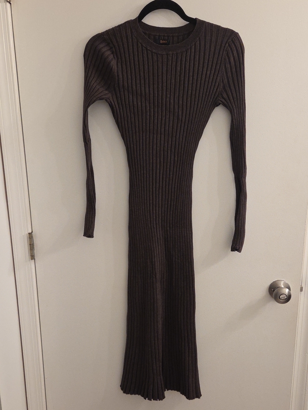 Quince Cotton Cashmere Ribbed Long Sleeve Crew Midi Dress In Mocha Heather
